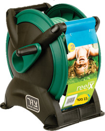 Garden גלגלת נגב פלסטיק איכותית ReelX ירוקה עם צינור גן 15 מ'+אביזרים