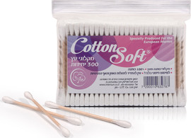 Cotton Soft צימרוני אוזניים עץ בשקית 300 יחידות