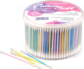 Cotton Soft צימרוני אוזניים מפלסטיק בחבית 500 יחידות