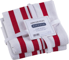 ARCOSTEEL סט 2 מגבות מטבח פס אדום