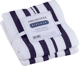ARCOSTEEL סט 2 מגבות מטבח פסים כחול נייבי Arcosteel