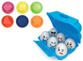 I AM Toys קרטון ביצי משחק 'סמיילי' מפלסטיק - התאמת צורה וצבע 6 חלקים