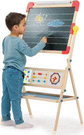 I AM Toys לוח ציור ולימוד 4 ב 1 דו צדדי/מתחלף גיר ומגנטי, כן ציור עם גליל נייר + סט אותיות/מספרים ושעון לימודי
