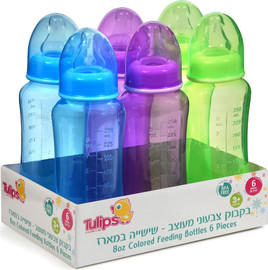 טוליפס בקבוק ציבעוני מעוצב 6 יחידות - ירוק, סגול,כחול