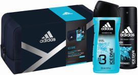 ADIDAS סט לגבר ICE DIVE תיק רחצה + דאודורנט ספריי + ג'ל רחצה 3ב1