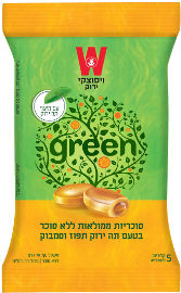 ויסוצקי סוכריות ממלואות ללא סוכר בטעם תה ירוק תפוז וסמבוק