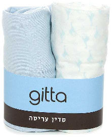 gitta זוג סדינים לעריסה גיטה ג'ירפות תכלת