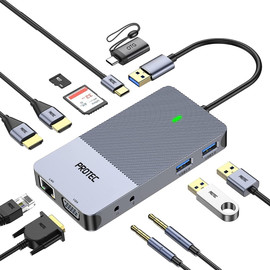 Protec תחנת עגינה 11 ב-1 חיבור USB-A דגם מבית Protec - תואם מחשבי PC ו-Mac