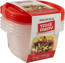 ARCOSTEEL סט 4 קופסאות אחסון 1.2 ליטר אדום - ARCOSTEEL