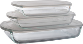 ARCOSTEEL סט 3 תבניות זכוכית עם מכסה ARCOSTEEL