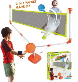 PlaySmart משחקי רצפה (חצר) ענקיים - מחבטים רשת כדור טניס וכדור נוצה - משחקי ענק