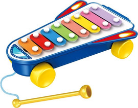 Pit Toys קסילופון לפעוטות עם מקוש וגלגלים (מגוון צבעים)