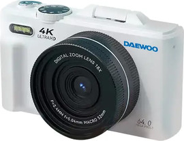 Daewoo מצלמה דיגיטלית עם מסך מתכוונן DA-6480 4K 64MP לבן חיבור Wi-Fi חכם, שליטה באפליקציה ותמיכה באינטרנט אלחוטי לבן