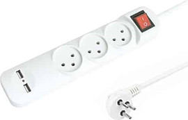 Gold Line רב שקע כולל כבל, 3 שקעים ו-2 חיבורי Gold Line USB גולד ליין MB-311+2