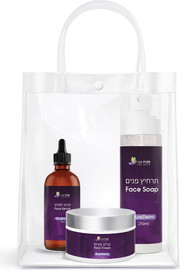 PUREDERM ערכת טיפוח לפנים – תרחיץ פנים, סרום וקרם פנים להזנה ולחות