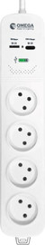 OMEGA רב שקע 4 שקעים כולל כניסות USB A/C וכבל 30 ס"מ Omega אומגה OM-QG-04-2U-C-L