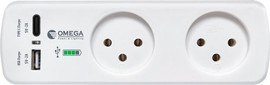 OMEGA רב שקע 2 שקעים כולל כניסת USB Type-A ו-Omega USB Type-C אומגה QGT2-2U-C-L