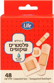 לייף 4 גדלים פלסטרים שקופים במיוחד עמידים במים