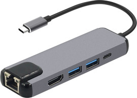 SAKAL מתאם רכזת מחיבור TYPE C ל HDMI/USB 3.0/LAN/TYPE-C