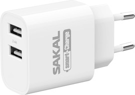 SAKAL מטען קיר 2 יציאות USB 2.4A – מתאים ל-iPhone, Galaxy ומגוון מכשירים דיגיטליים