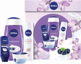 NIVEA מארז לאשה המכיל: ג'ל רחצה אסאי + קרם גוף אין שאוור + דאודורנט ספריי פאודר טאץ' + קרם הזנה אינטנסיבי