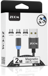 בוקסטייל כבל מגנטי 2m - zoom 3in1