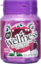 LIFE WELLNESS גומי לעיסה ללא סוכר בתוספת סידן וויטמין C בטעם ענבים