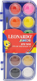 Leonardo לאונרדו 12 צבעי מים ומכחול