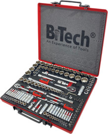 B-Tech סט בוקסות ואביזרים 135 חלקים אינצ'ים ומ"מ DR 1/4"+3/8"+1/2"  משולב בוקסות עמוקות