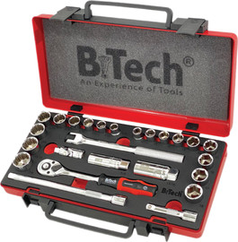 B-Tech סט בוקסות ואביזרים 26 חלקים אינצ'ים ומ"מ DR 3/8