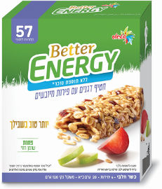 אנרג'י Better חטיף דגנים עם פירות מיובשים ללא תוספת סוכר 57 קלוריות לחטיף