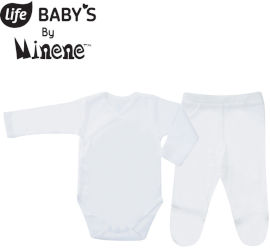 לייף BABYS סט בגד גוף ומכנסיים שרוול ארוך 100% כותנה לבן NB