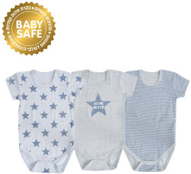 Life BABYS בגד גוף שרוול קצר 100% כותנה כחול 6-12 חודשים