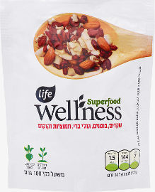 Life WELLNESS SUPER FOOD שקדים, בוטנים, גוג'י ברי, חמוציות וקוקוס