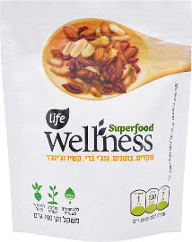 Life WELLNESS SUPER FOOD שקדים, בוטנים, גוג'י ברי, קשיו וג'ינג'ר