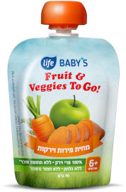 לייף לייף בייביז מחית לתינוק פירות וירקות TO GO