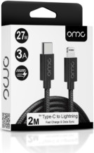 בוקסטייל כבל בד טייפסי לאיפון 2m - omc 27W 3A