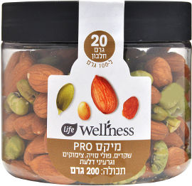 לייף לייף וולנס מיקס שקדים, פולי סויה, צימוקים וגרעיני דלעת