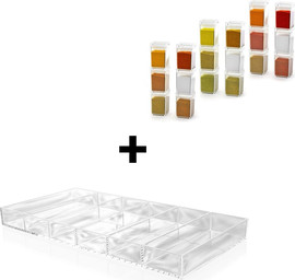 Cucina סט 18 צנצנות 150 מ"ל דגם CRISTAL + ארגונית אקריל לסידור