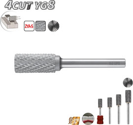 B-Tech פצירת וידיה YG8 4CUT מסתובבת ZYA-S – גליל קצר עם קצה | B.Tech