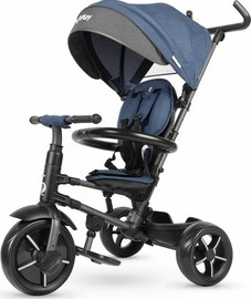 Q Play תלת אופן מתקפל ריטו סטאר Rito Star עם גגון XXL, גב גבוה וידית חדשה - כחול