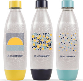 SodaStream שלישיית בקבוקי פלסטיק מעוצבים להגזה - 1 ליטר למכשירי SodaStream סודהסטרים פיוז מהדורת אביב 2025 - מארז שלישייה 1 ליטר