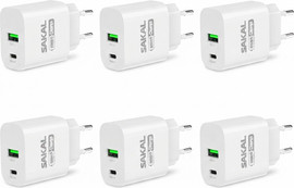 SAKAL מארז 6 מטעני קיר מהירים 20W USB + Type-C – מתאים ל-iPhone, Galaxy ומכשירים תומכי טעינה מהירה
