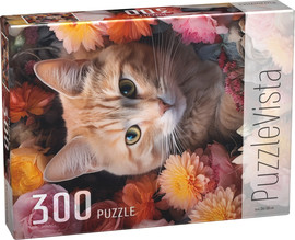 PuzzleVista פאזל 300 חלקים - חתול ג'ינג'י בגינת פרחים