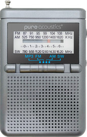 Pure Acoustics רדיו AM/FM נייד עם סוללה נטענת וכניסת USB דגם RD-25-GRAY