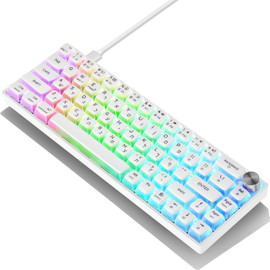 SKYLOONG מקלדת מכאנית קומפקטית עם תאורת RGB, צבע לבן דגם GK-61-PRO-White Puddin