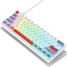 SKYLOONG מקלדת מכאנית קומפקטית עם תאורת RGB, צבע אפור לבן דגם GK-61-PRO-White G/R Pu