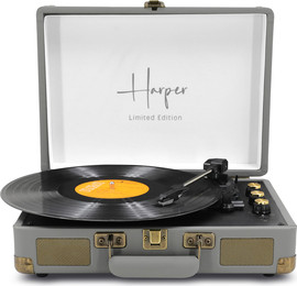 HARPER פטיפון 5.4 BT + רדיו מזוודה רמקולים 10W מובנים, אפור דגם HENDRIX-GREY