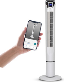 YHM מאוורר מגדל חכם עם טיימר, WIFI ואפליקציה, לבן דגם SKYLINE-105