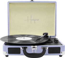 HARPER פטיפון 5.3 BT  מזוודה עם רמקולים 10W מובנים ,סגול דגם HRT-10-PURPLE